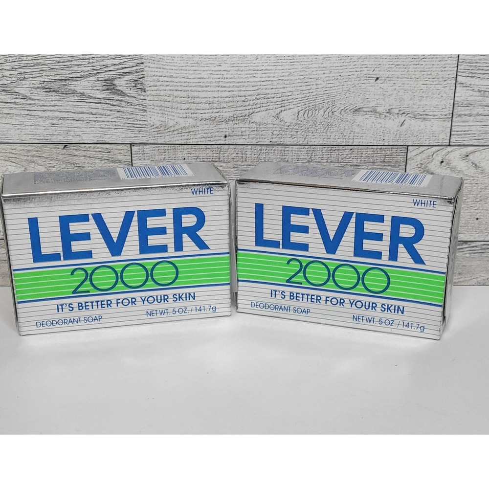 2 1995 Vintage LEVER 2000 Deodorant White Bath Soap SEALED 5 oz Bars NOS